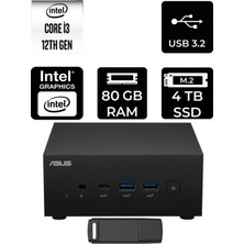 Asus Expertcenter PN64 Intel Core I3-1220P 80GB Ram 4tb SSD Freedos PN64-BB3012MDP340 Mini Masaüstü Bilgisayar + Per4 USB Bellek
