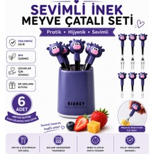 Jojobebek Figürlü Meyve Çatalı Seti 6'lı Paslanmaz Çelik Mini Tatlı Meyve Atıştırmalık Çatalı