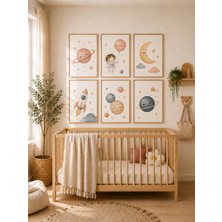 Zera Wall Mdf Tablo 6’lı Gezegen, Astronot, Ay, Roket ve Uzay Temalı Set – Bebek ve Çocuk Odası Duvar Dekorasyonu