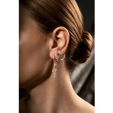 Eva Takı Store 3'lü Yılan Model Zirkon Taşlı Gold Renkli Küpe Seti