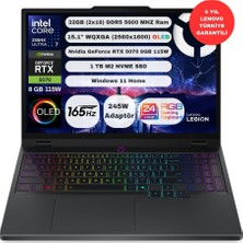 Lenovo Legion 5 Intel Core Ultra 7 255HX 32GB 1TB SSD RTX5070 Windows 11 Home 15.1" OLED 165Hz Taşınabilir Bilgisayar 83F00087TR