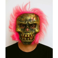 Renas Store Wild Skull - Bakır Kafatası Pembe Saçlı Iskelet Maske