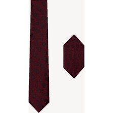 Erkek Bordo Çiçek Desenli Kravat Mendil Set