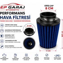 EP Garaj Otomotiv Üniversal Mavi Hava Filtresi 80 mm Giriş Çaplı Açık Spor Hava Filtresi