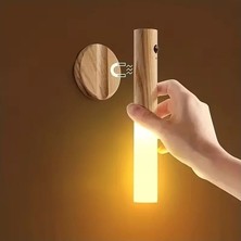 Renas Store Sensörlü USB Şarjlı Mıknatıslı Taşınabilir Duvar Aplik Masa Lambası Ahşap Görünümlü Gün Işığı