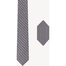 Erkek Siyah Gri Desenli Kravat Mendil Set