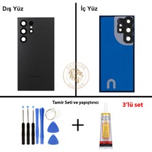 Arsking Samsung S24 Ultra Siyah Arka Pil Kapağı Batarya Kapağı Lazer Kesim + Yapıştırıcı ve Vida Seti