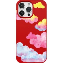 Casen iPhone 15 Pro Kırmızı Lansman Renkli Silikon Colorful Bulut Tasarımlı Kılıf