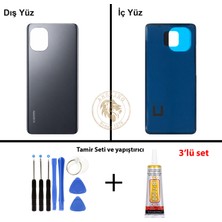 Arsking Xiaomi Mi 11 Gece Yarısı Grisi Arka Pil Kapağı Batarya Kapağı Lazer Kesim + Yapıştırıcı ve Vida Seti