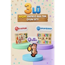 Farbu Oyuncak Eğitici Öğterici ve Eğlenceli 3'lü Ahşap Yapboz Hikayeli Yapboz ve Bul-Tak Oyun Seti