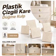 Nzb (5 Adet ) Plastik Çizgili Kare Düğme Kulp Krem Renk Dolap Çekmece Komodin Şifonyer Mutfak Mobilya Kulpu