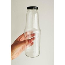 Bg Store 1000 ml Şeffaf Meyve Suyu Şişesi, Meşrubat, Limonata Şişesi Metal Kapaklı 1000 cc Boş Cam Şişe (6, Siyah Kapak, 1000, Mililitre)