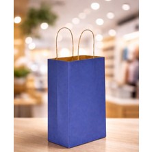Mey İthalat Çelikpençe Lacivert Kraft Kağıt Çanta, Büküm Saplı, 32X41X12 Cm, Hediyelik Butik Mağaza Poşeti, 25 Adet