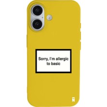 Casen iPhone 16 Sarı Lansman Renkli Silikon I'm Allergic Yazılı Kamera Korumalı Telefon Kılıf