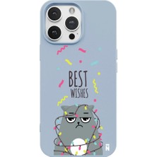 Casen iPhone 11 Pro Mavi Lansman Renkli Silikon Best Wishes Kedi Tasarımlı Kılıf