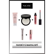 Note Favori 5'li Makyaj Seti -3 In 1 Healthy Skin Tinted Moisturizer Liquid Blush Translucent Setting Powder Lift & Lock Eyebrow Gel Mattemoist Lipgloss