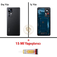 Arsking Xiaomi Mi 12T Pro Lensli Siyah Arka Pil Kapağı Batarya Kapağı Lazer Kesim + B-7000 Yapıştırıcı
