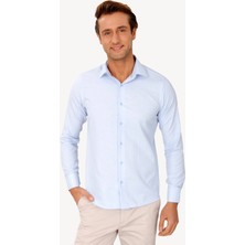 Erkek Mavi Uzun Kol Puantiyeli Slim Fit Gömlek
