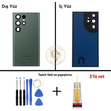 Arsking Samsung S22 Ultra Yeşil Arka Pil Kapağı Batarya Kapağı Lazer Kesim + Yapıştırıcı ve Vida Seti