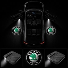 OtoÇizgi Skoda Kapı Altı Logo Projektör LED Işığı 2\'li Set Pilli Kablosuz Kapı Karşılama Lambası