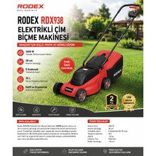 Rodex RDX938 1600W Elektrikli Çim Biçme Makinesi | 38 cm Kesme Genişliği | 35 L Toplama Haznesi | 5 Kademeli Yükseklik Ayarı
