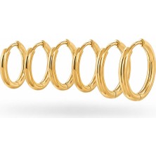 Serelya 316L Çelik Gold Renk Halka Model Kadın Küpe Seti