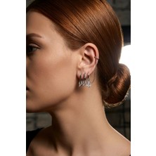 Eva Takı Store 3'lü Yıldırım Şimşek Kelebek Model Zirkon Taşlı Gümüş Renkli Küpe Seti