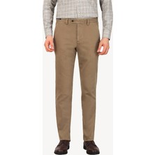 Erkek Bej Regular Fit Kanvas Spor Çizgili Pantolon