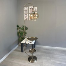 Bamyum Solvia Bal Rengi Cam Eskitme Sarmal Gövde Çift Tepsili Hareketli Başlık Lambader Metal Zemin Lambası