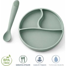 CKM Silikon 2'li Bebek Beslenme Seti Vakumlu Mama Tabağı-Mama Kaşığı Mint Yeşili