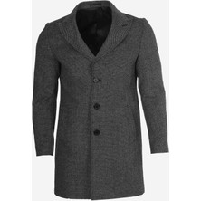 Erkek Antrasit Desenli Mono Yaka Regular Fit Yarım Palto