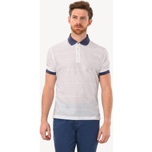 Erkek Beyaz Regular Fit Polo Yaka Desenli Tshirt