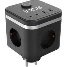 Mey İthalat Inca IPW-47SY 3port 2x Usb+2x Type-C LED Tuşlu Duvar Priz-Siyah Isıya Karşı Dayanıklı Kaliteli Malzeme Çocuk Koruma Özelliği USB Giriş 220V-250V Güç Max. 3680 W