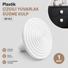 Badem10 Plastik Çizgili Yuvarlak Düğme Kulp 1 Adet Beyaz Çekmece Mobilya Dolap Kulpu Modern Yuvarlak Tasarım