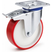 Nzb (1 Adet ) Frenli Döner Tablalı 200X50 mm Poliamid Teker Kırmızı Rulmanlı Sanayi Tipi Teker