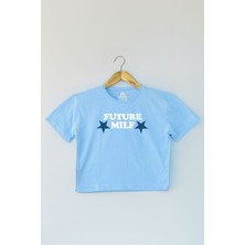 So Cool Açık Mavi Crop T-Shirt Future Milf Yazı Baskılı Y2K Light Blue Kadın Tişört Baby Tee