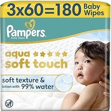 Mey İthalat Pampers Aqua Soft Touch Bebek Islak Havlu 3 Paket 180 Yaprak