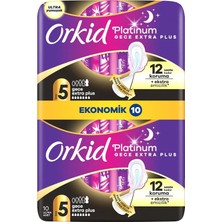 Mey İthalat Orkid Platinum Hijyenik Ped Gece Ekstra Plus (Boy 5) Ekonomik Paket 10 Adet Ped