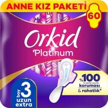 Mey İthalat Orkid Platinum Hijyenik Ped Anne Kız Paketi Uzun Extra (Boy 3) Dev Ekonomik Paket 60 Adet Ped