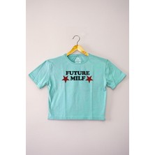 So Cool Mint Crop Future Milf Yazı Baskılı Y2K Açık Yeşil Kadın Tişört Baby Tee