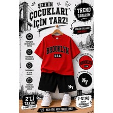 Overmax Brooklyn Baskılı Çocuk Takım – Tişört & Şort 2’li Kombin | 1-12 Yaş Trend Yazlık Takım