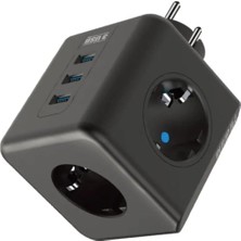 Mey İthalat Buffer® Isıya Dayanıklı Termal Akım Korumalı ve Çocuk Korumalı 3 Priz Girişli 3 USB Girişli Küp Priz