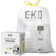 Mey İthalat Eko Easy Dispense Roll 80 Adet Ekstra Güçlü Ipli Uzun Mutfak Çöp Torbası, 8 Galon Çöp Torbası (25-35L) 80'li Paket Beyaz, Kod E