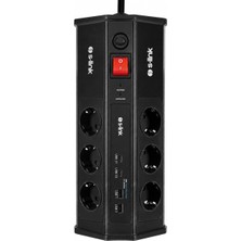 Mey İthalat S-Link PRZ03 Prizhive 3 Metre 630 Joule 3x1.5mm 2xusb 2xtype C 2.4A/5V 250V 16A/3860W 6 Lı Akım ve Çocuk Korumalı Priz, 16A Sigortalı Yıldırım Korumalı Priz