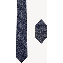 Erkek Lacivert Desenli Slim Kravat Mendil Set