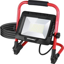 Mey İthalat LED Şantiye Projektörü, 50 W, Hychıka LED Projektör, 5500 Lm, 6500 K, Su Geçirmez IP65 Çalışma Lambası, Döndürülebilir, 3 M Fişli Kablo, Atölye, Şantiye Için