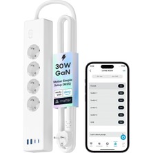 Mey İthalat Meross Akıllı Çoklu Priz 4 Güç 2 USB 2 Type-C Apple Homekit Destekli Beyaz MSP844SMA