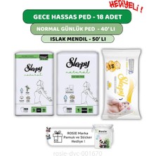 Mey İthalat Sleepy Natural Ultra Hassas Gece Ped 18'li,günlük Ped 40'lı Sensitive 50'li Mendil ve Rosıe