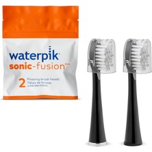 Mey İthalat Waterpik Sonic-Fusion Diş Fırçası Sffb-2eb Için Kapaklı Tam Boy Yedek Fırça Başlıkları 2 Adet Siyah