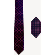 Erkek Lacivert Desenli Kravat Mendil Set